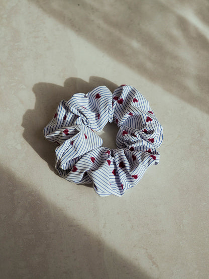 Charming Hearts Navy-striped Scrunchie