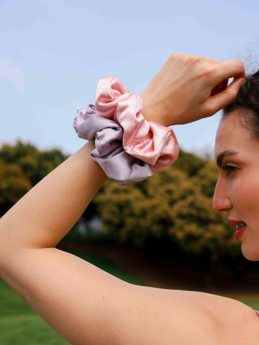 Fluffy Touch Pure Silk Scrunchie Coffee Color