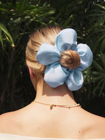 Cream Blossom Blue Scrunchie
