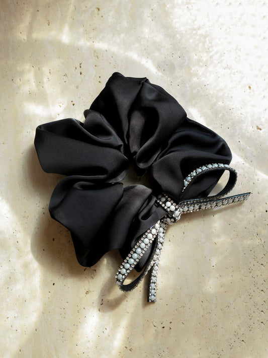 Shiny Pearl Black Scrunchie