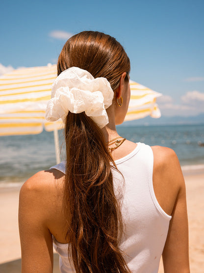 Puffy Lace Scrunchie White