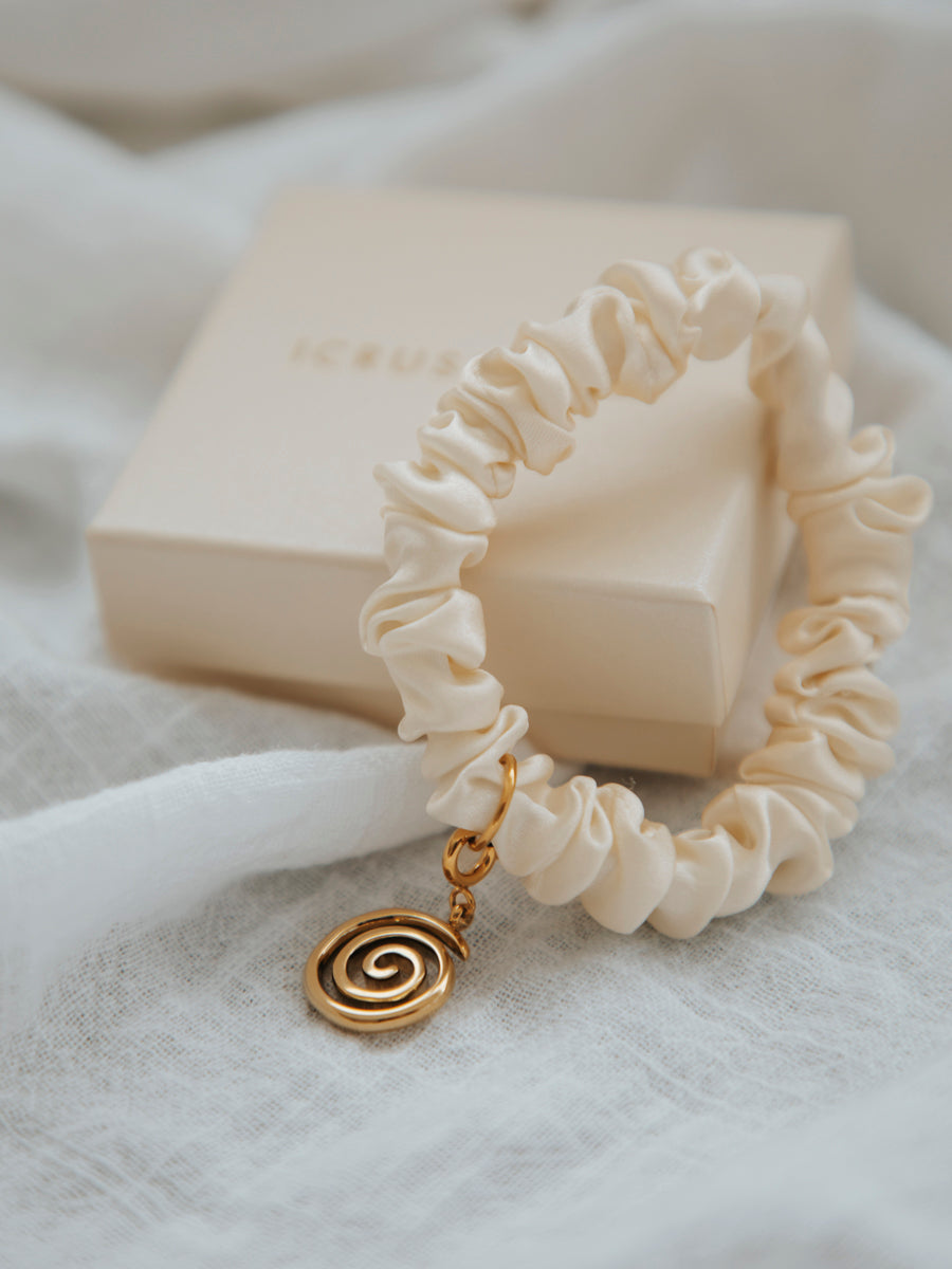 Blissful Pure Silk Scrunchie Cream White
