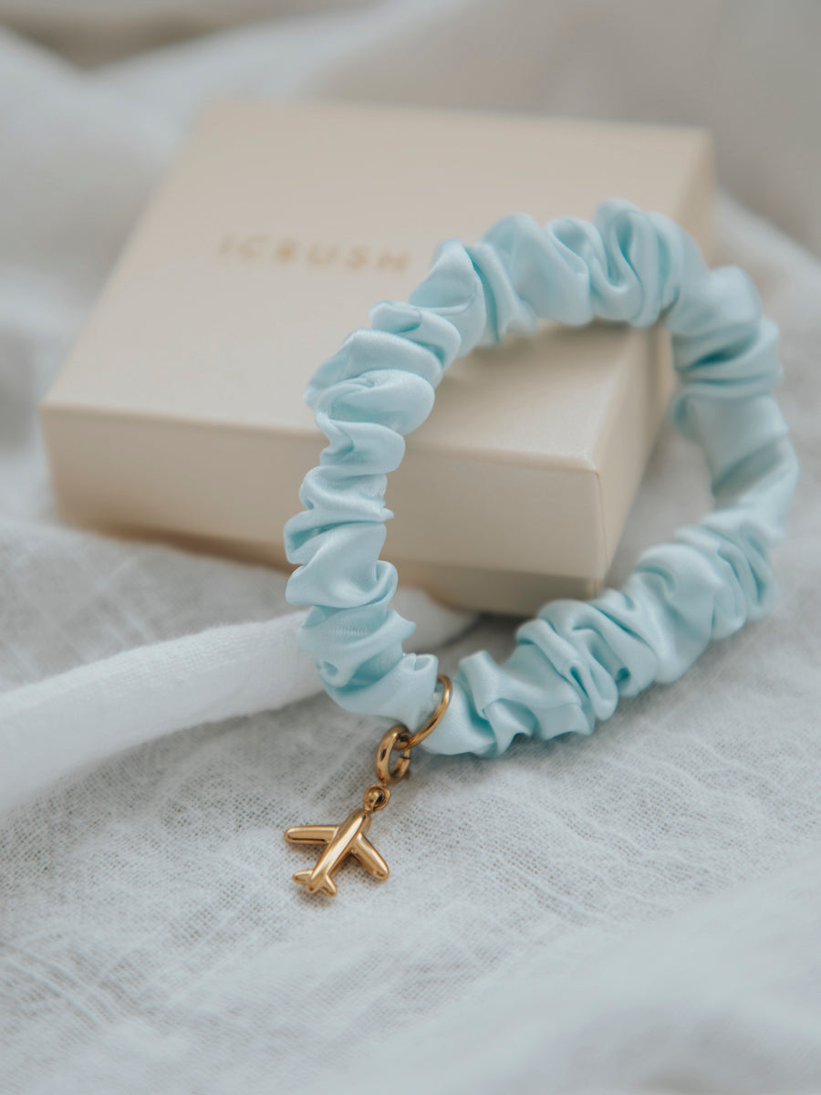 Blissful Pure Silk Scrunchie Cream Blue