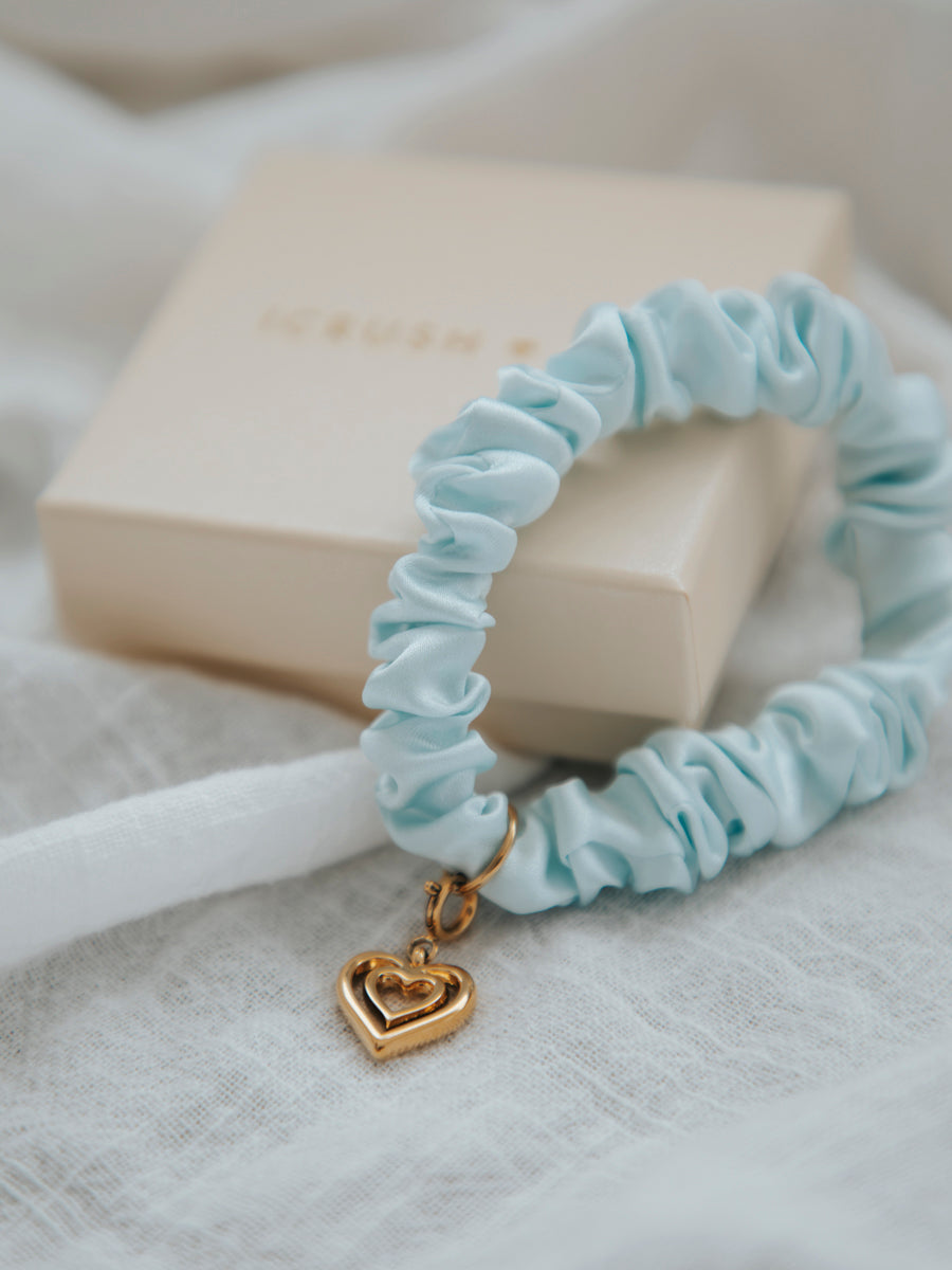 Blissful Pure Silk Scrunchie Cream Blue
