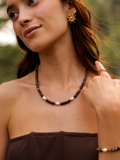 Dawn Pearl Tiger's Eye Kette