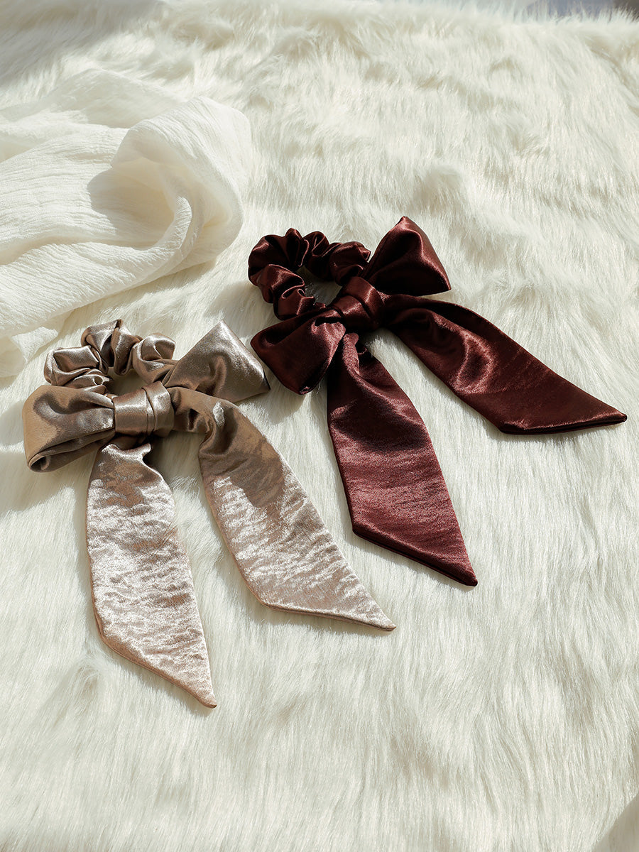Graceful Bow Khaki Scrunchie