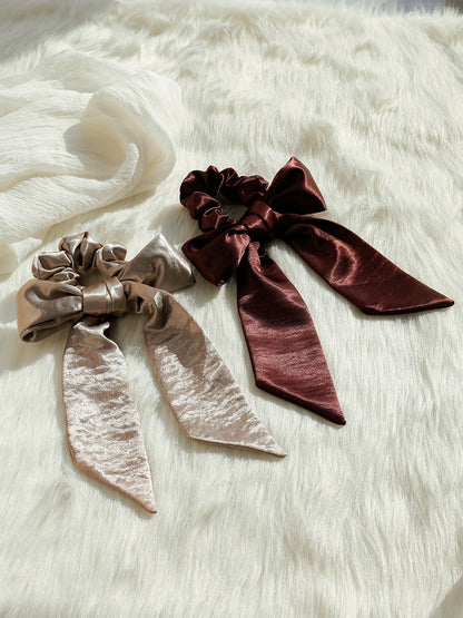 Graceful Bow Khaki Scrunchie